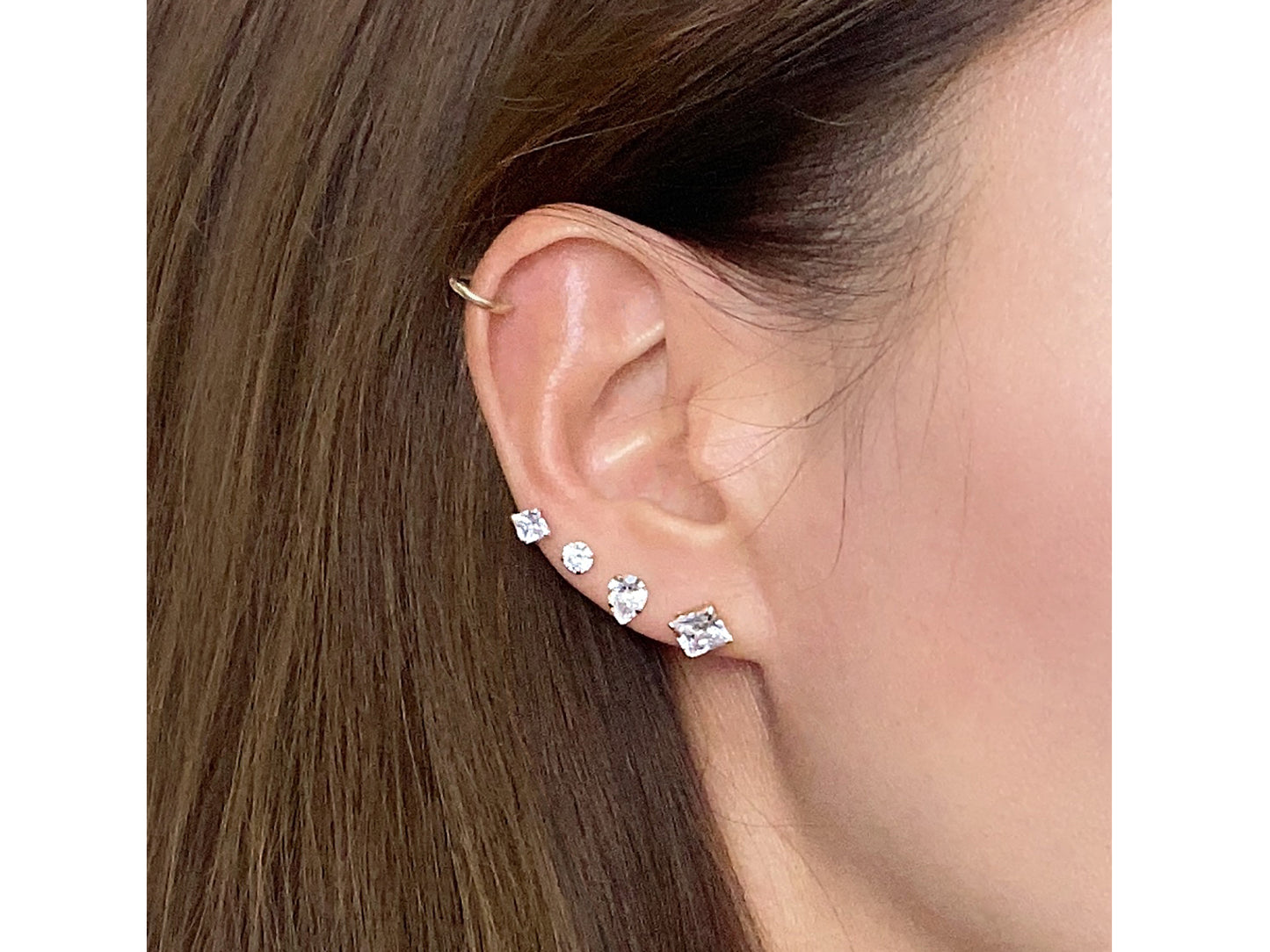 14k Solid Gold Basket Set CZ Princess cut Stud
