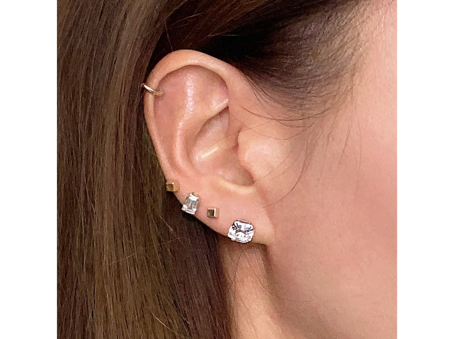 14k Solid Yellow Gold Basket Set Asscher Cut CZ Stud