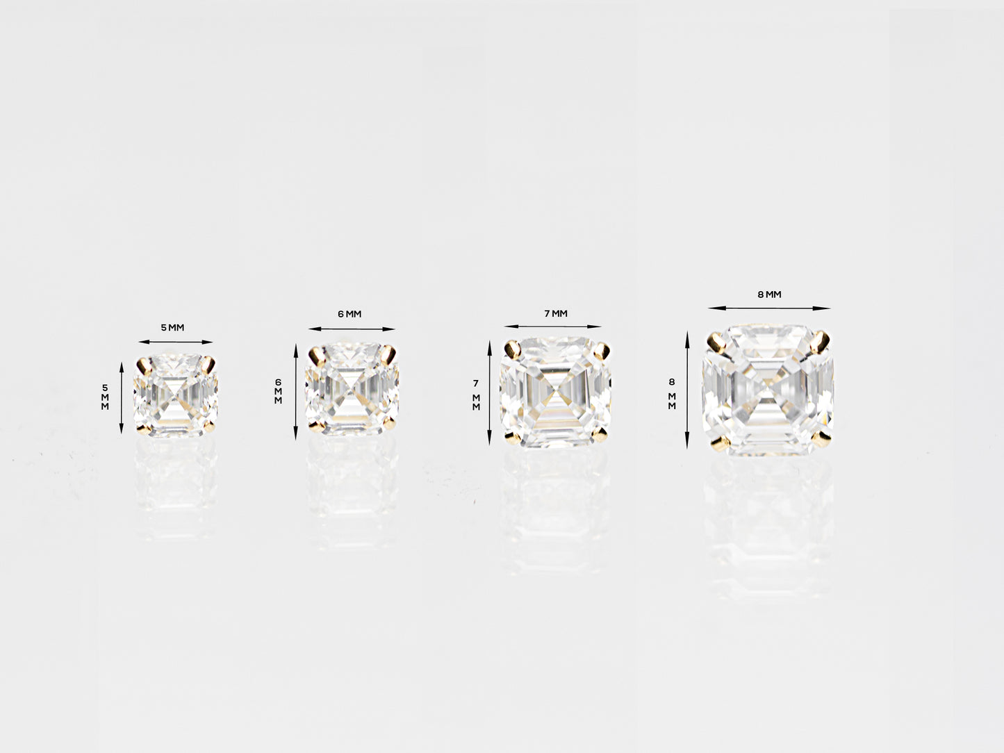 14k Solid Yellow Gold Basket Set Asscher Cut CZ Stud