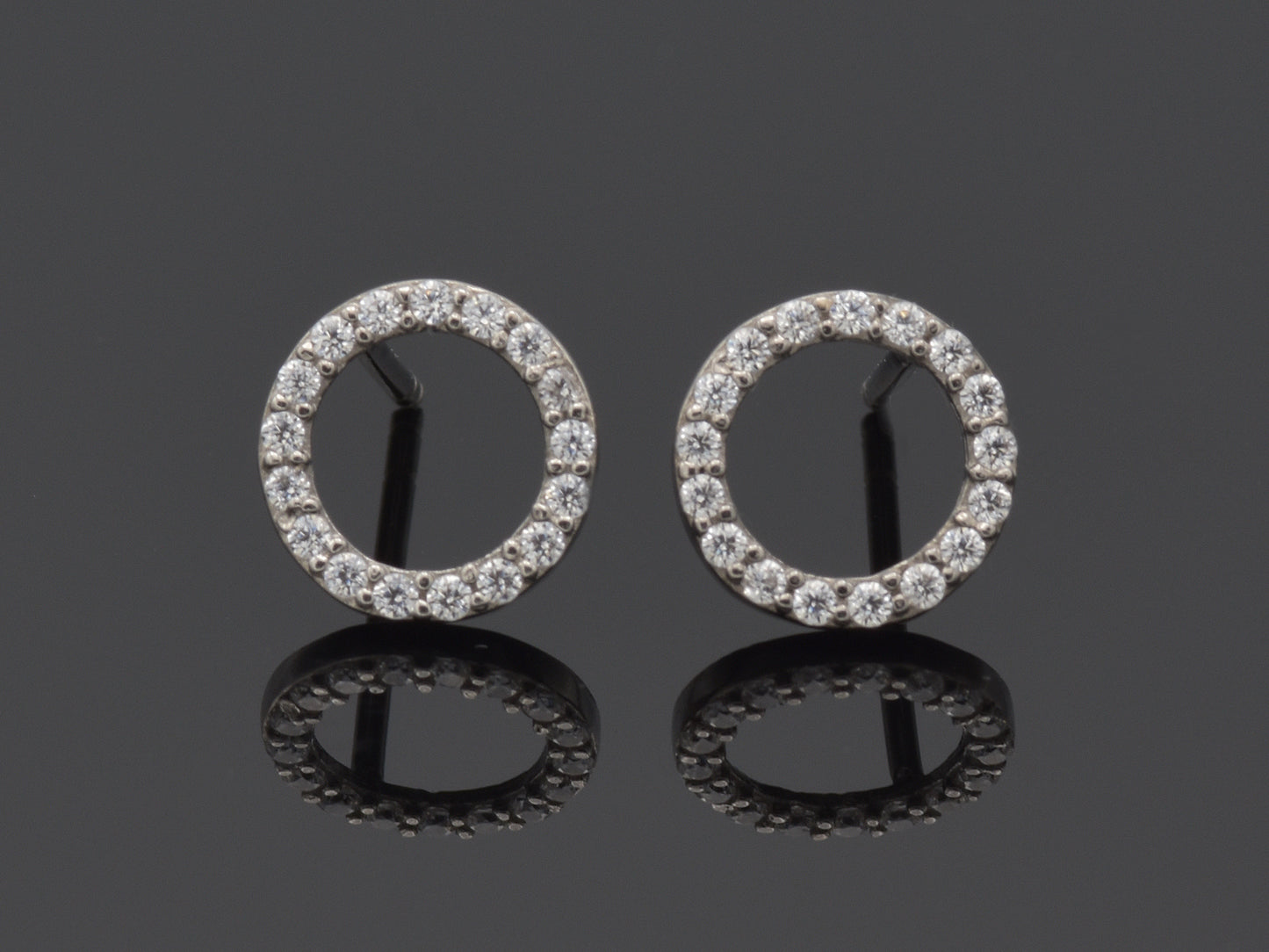 14K Solid White  Yellow gold Halo post earring