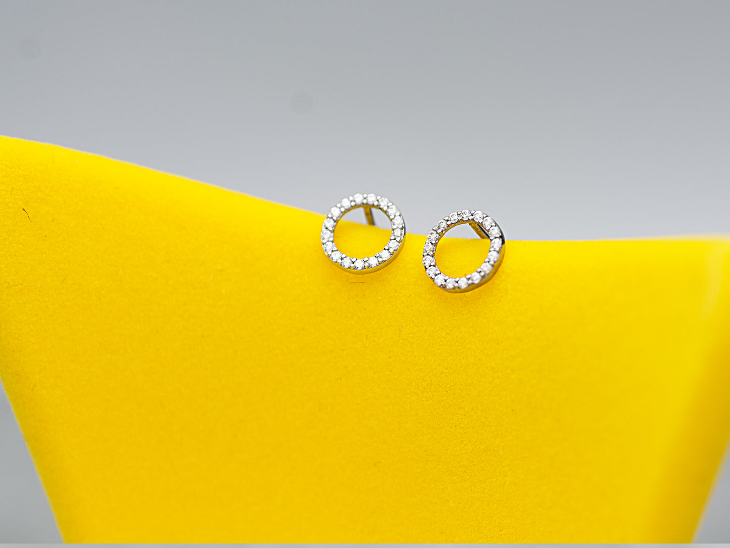 14K Solid White  Yellow gold Halo post earring