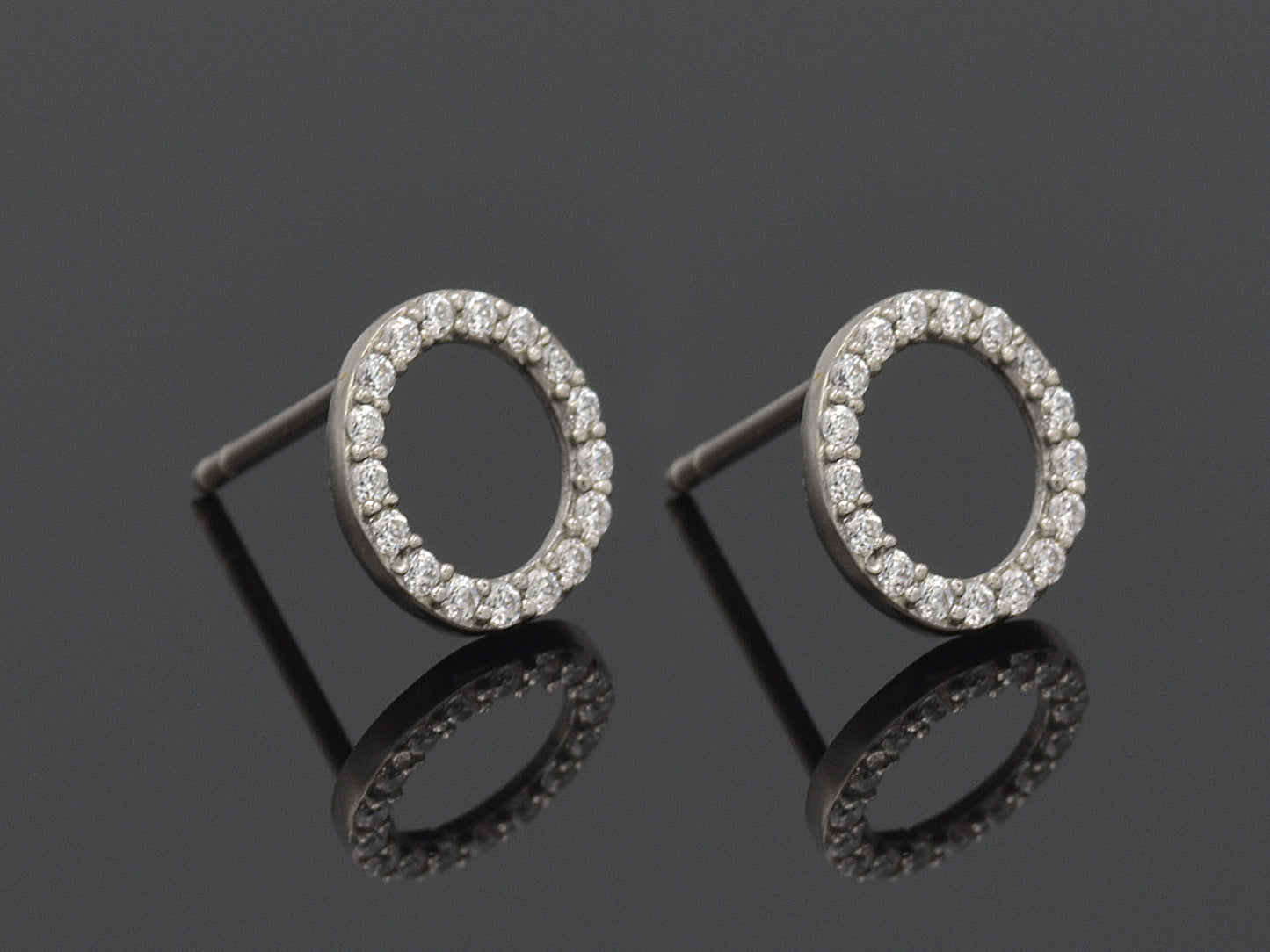 14K Solid White  Yellow gold Halo post earring