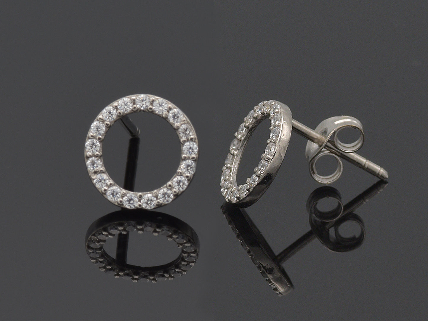 14K Solid White  Yellow gold Halo post earring