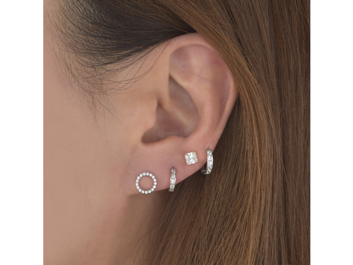 14K Solid White  Yellow gold Halo post earring