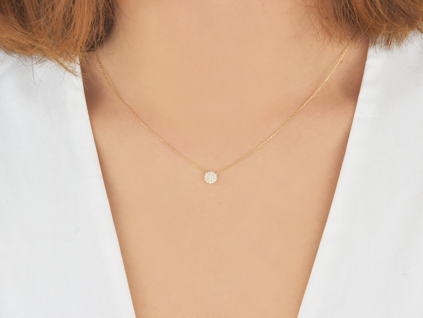 14k solid gold circle with cable link chain