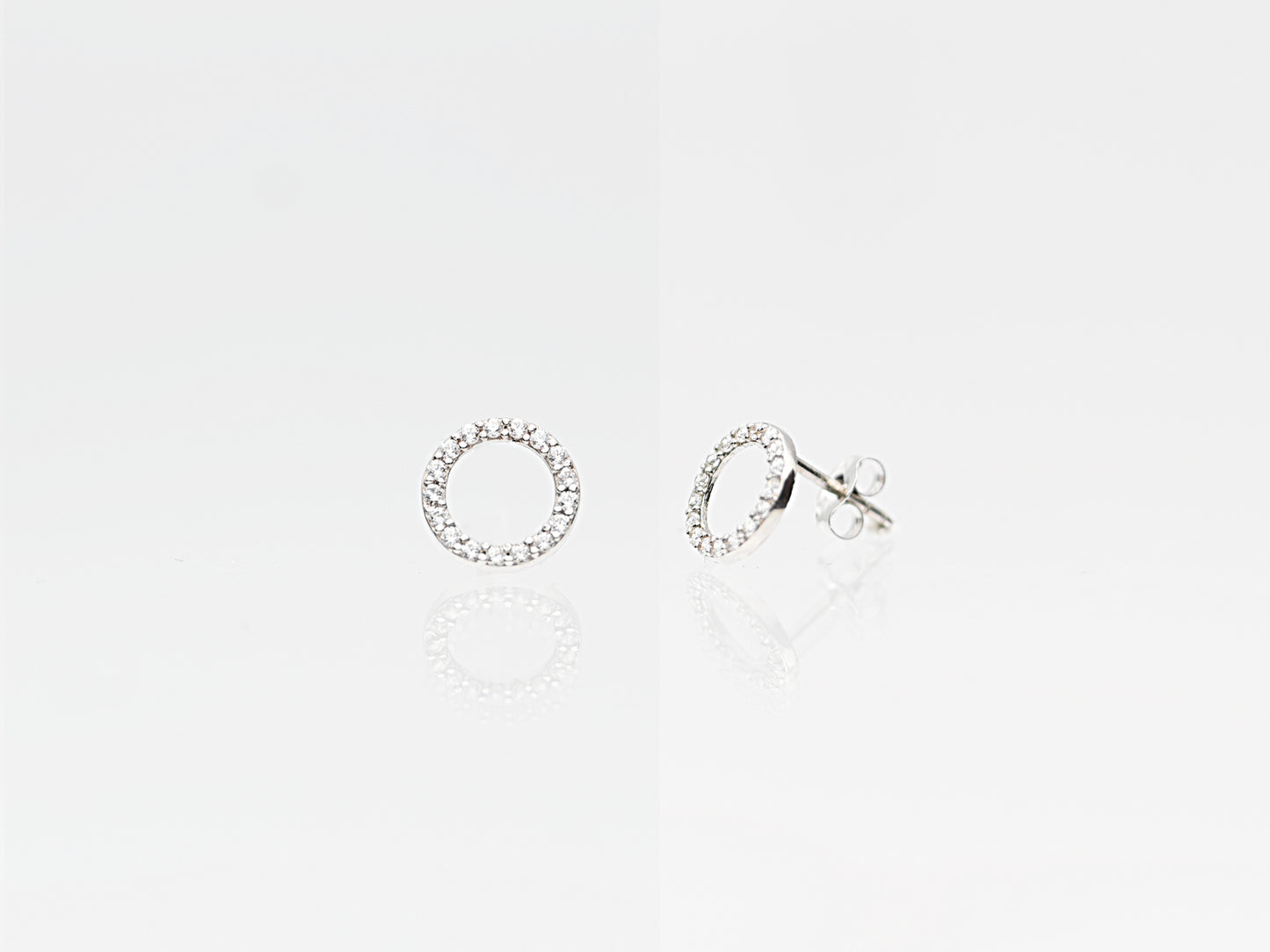 14K Solid White  Yellow gold Halo post earring