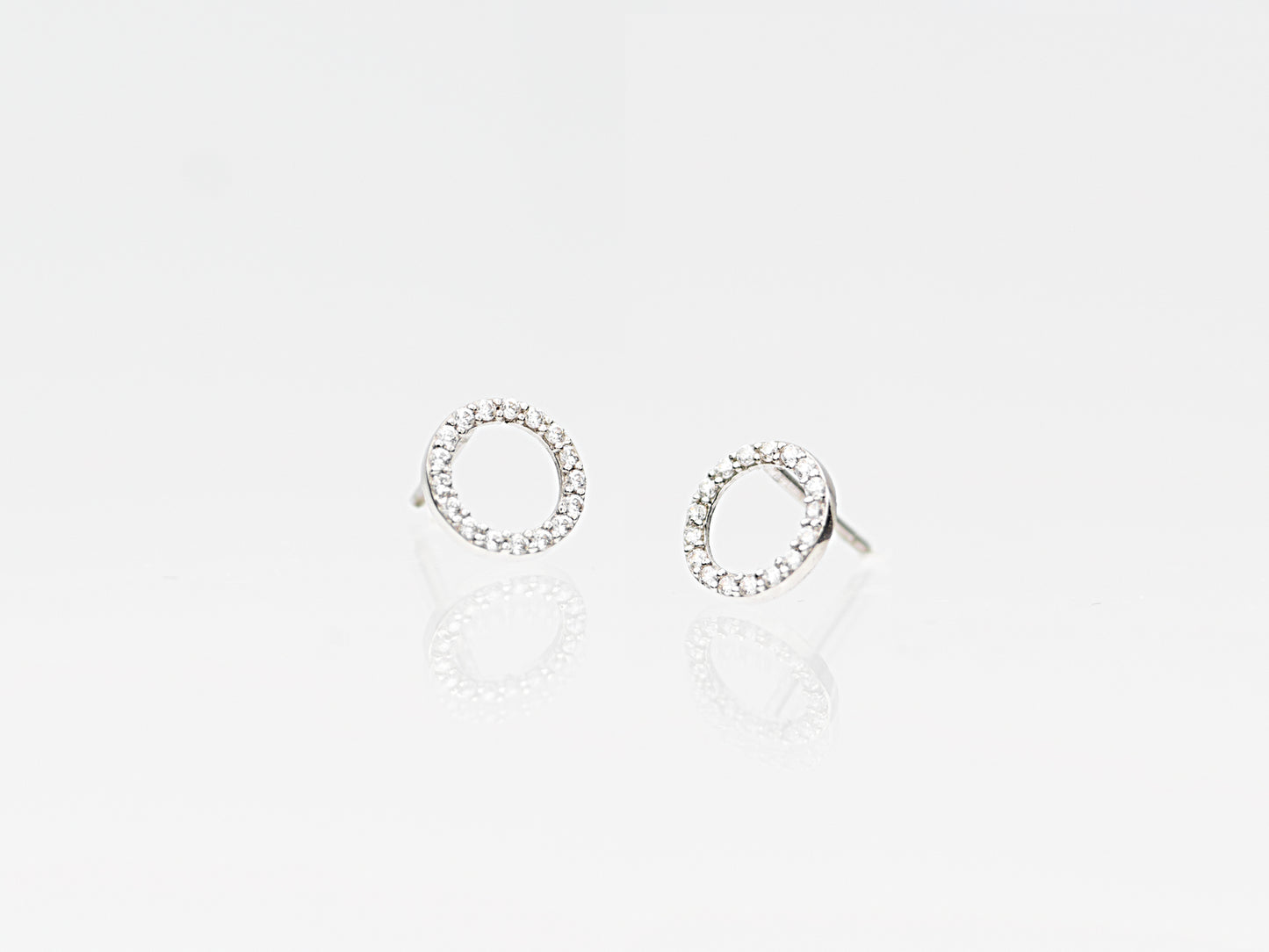 14K Solid White  Yellow gold Halo post earring