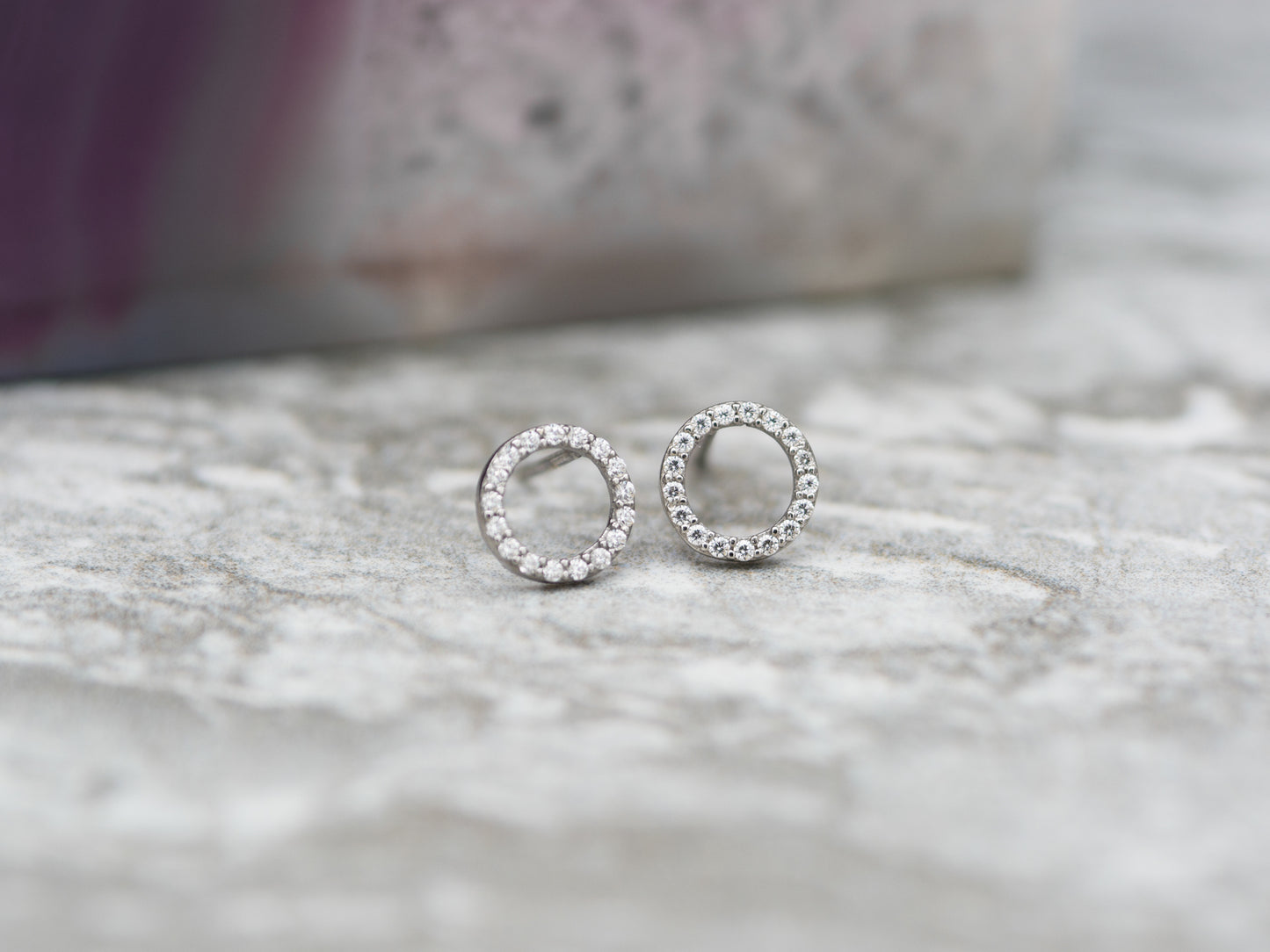 14K Solid White  Yellow gold Halo post earring