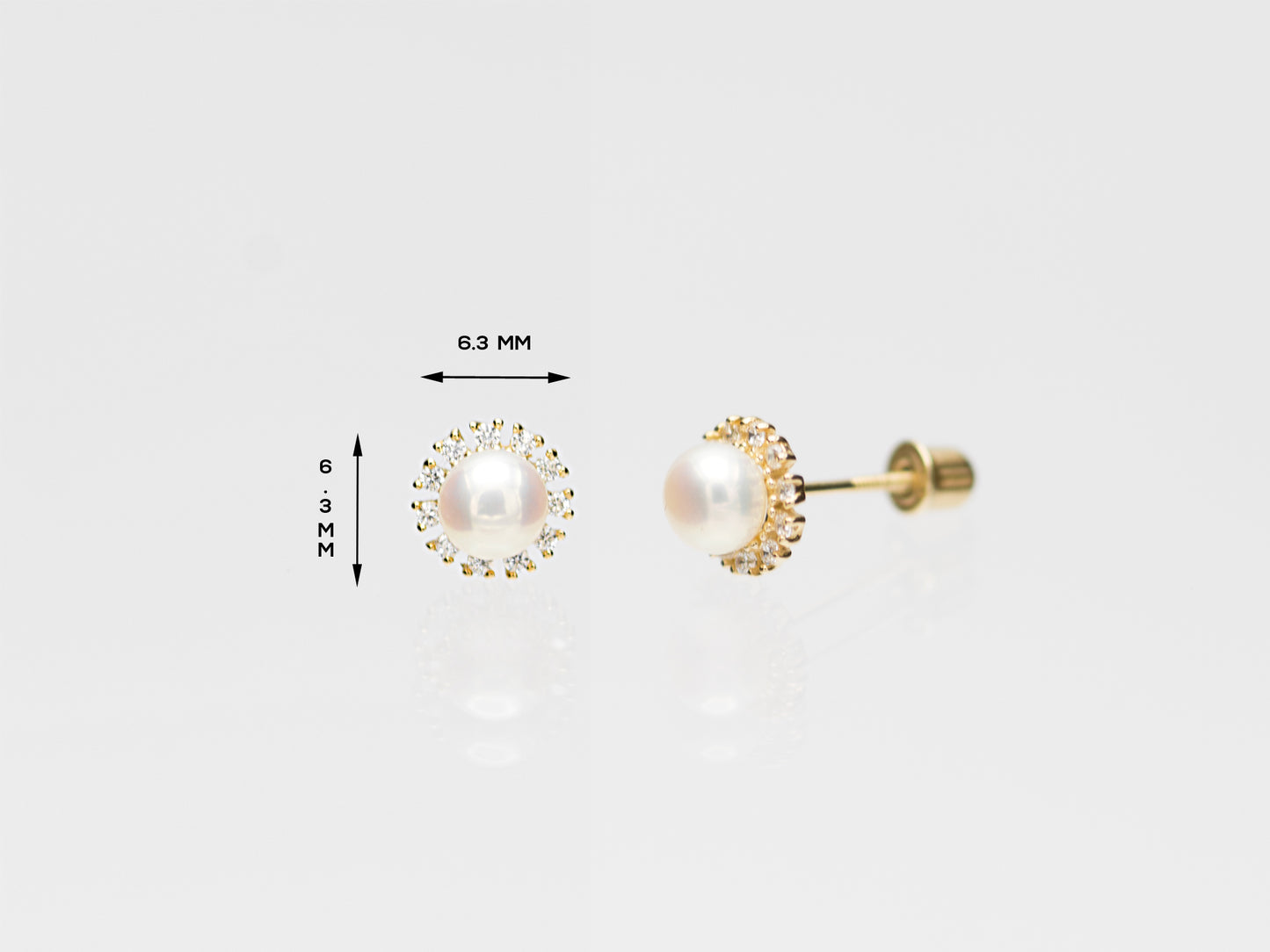 14K solid Yellow Gold Cluster Studs with Simulated Diamond Pearl Earrings