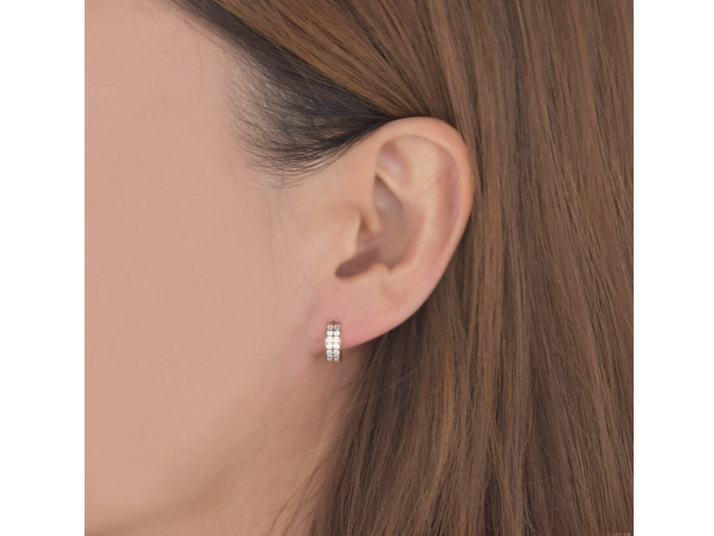 14k solid yellow gold two line simulated diamond earring