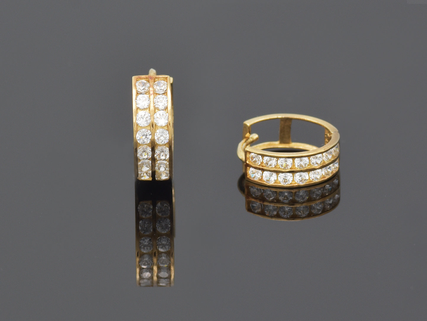 14k solid yellow gold two line simulated diamond earring