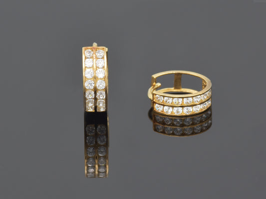 14k solid yellow gold two line simulated diamond earring