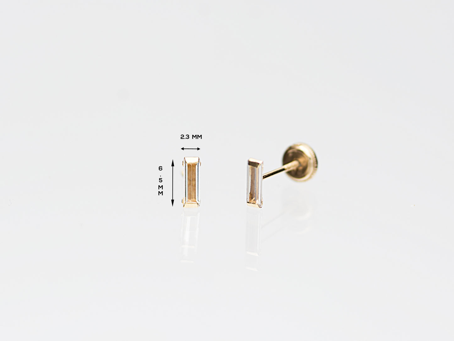 14k Solid gold emerald cut simulated diamond studs earrings