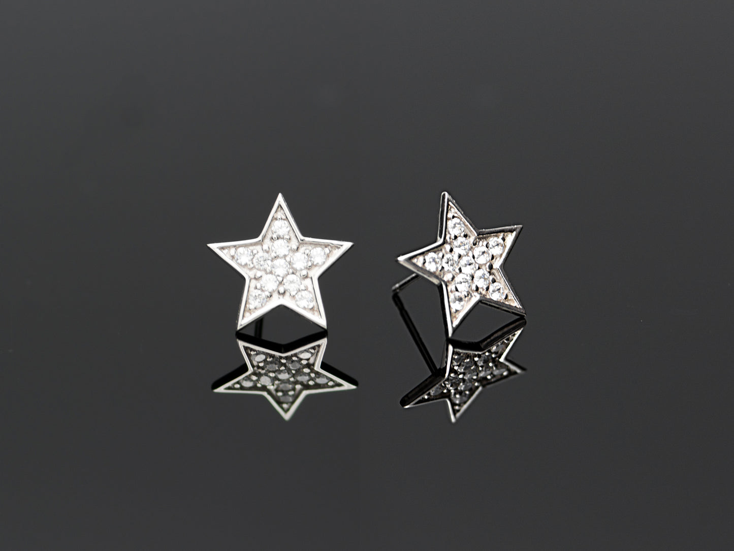 14K Solid White Gold Super Star Stud Earrings