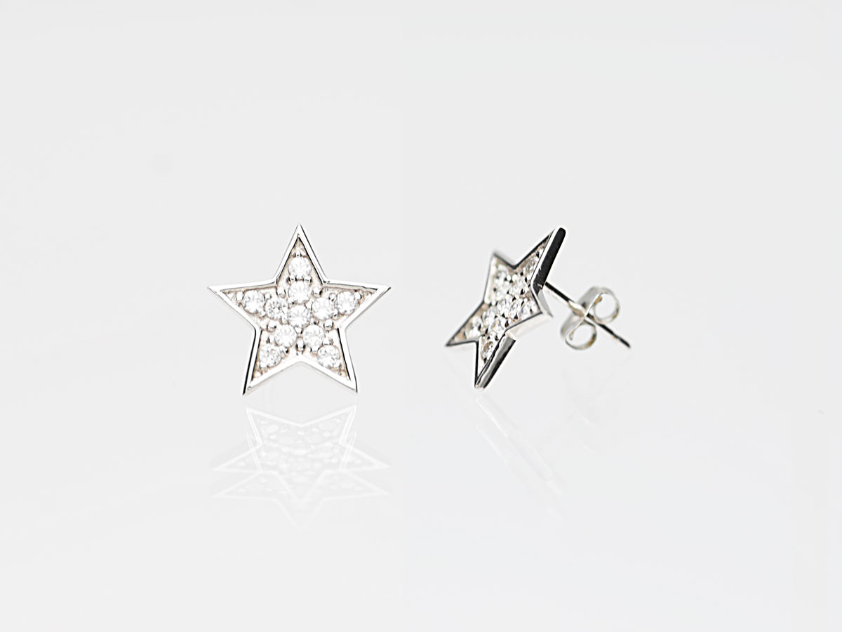 14K Solid White Gold Super Star Stud Earrings