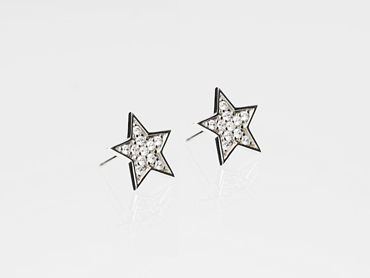 14K Solid White Gold Super Star Stud Earrings
