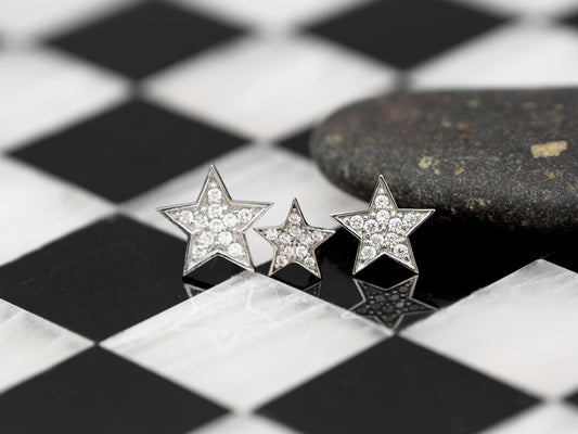 14K Solid White Gold Super Star Stud Earrings