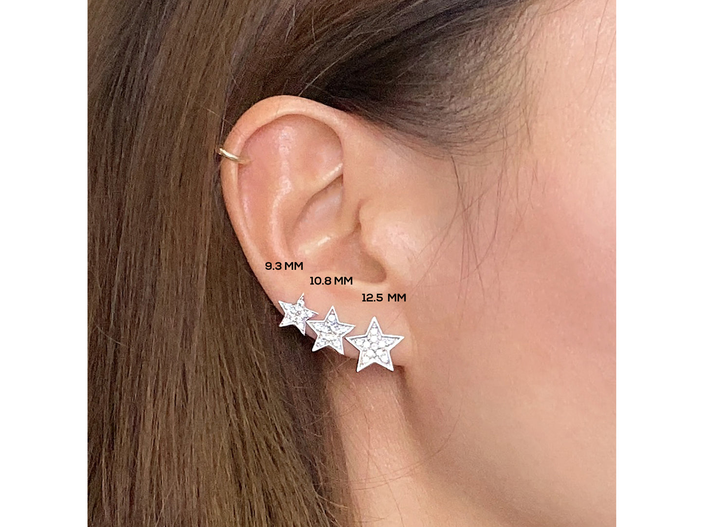 14K Solid White Gold Super Star Stud Earrings