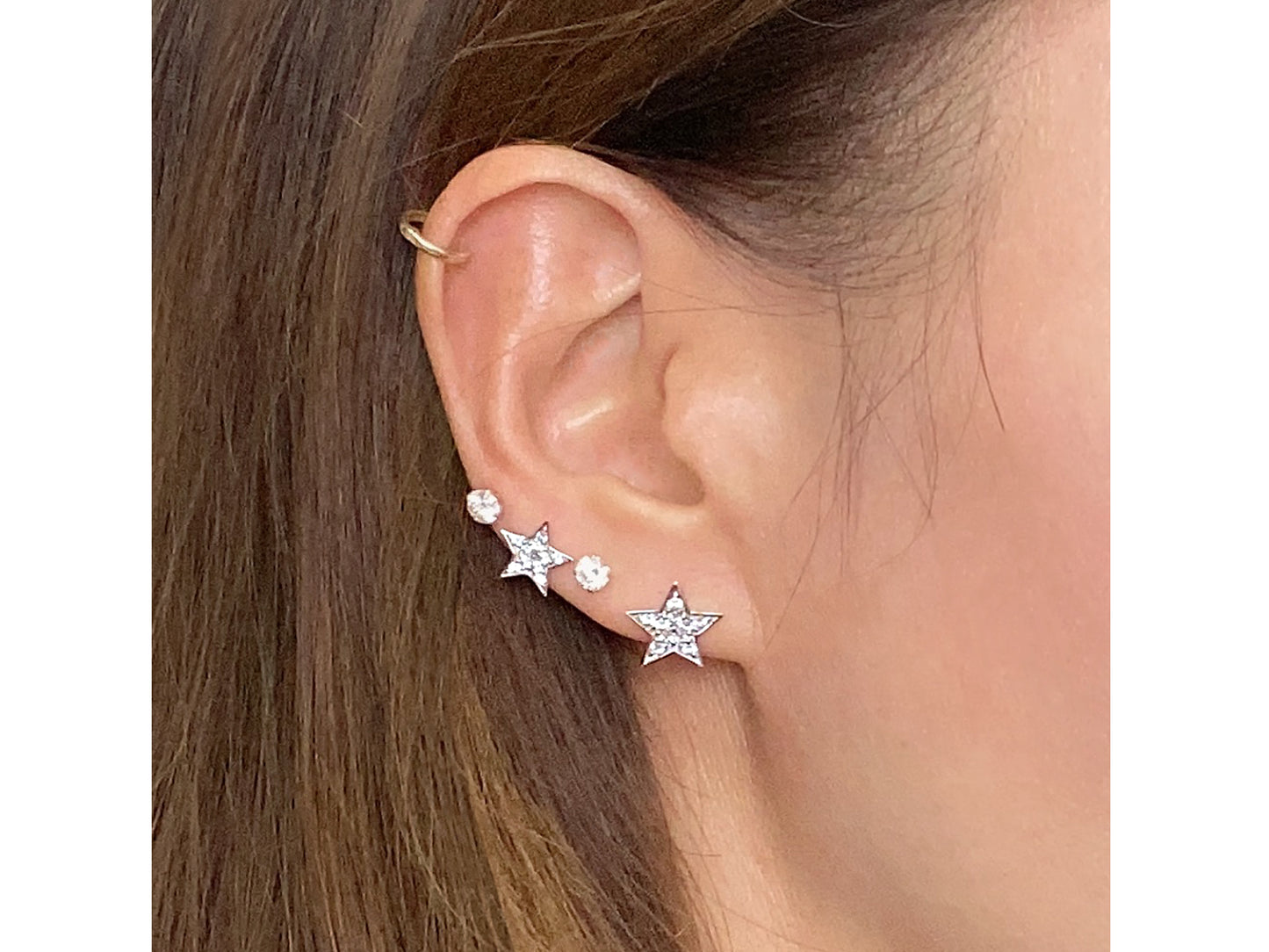 14K Solid White Gold Super Star Stud Earrings