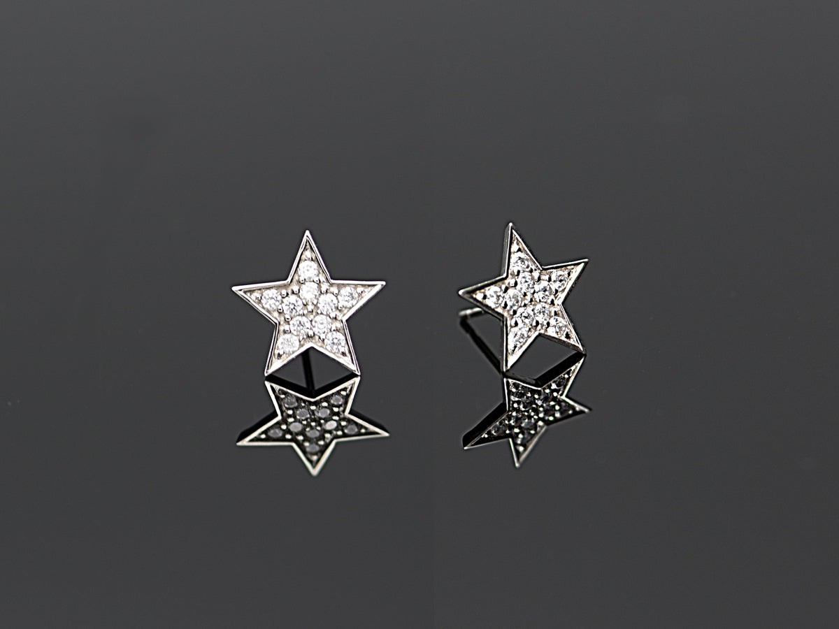 14K Solid White Gold Super Star Stud Earrings
