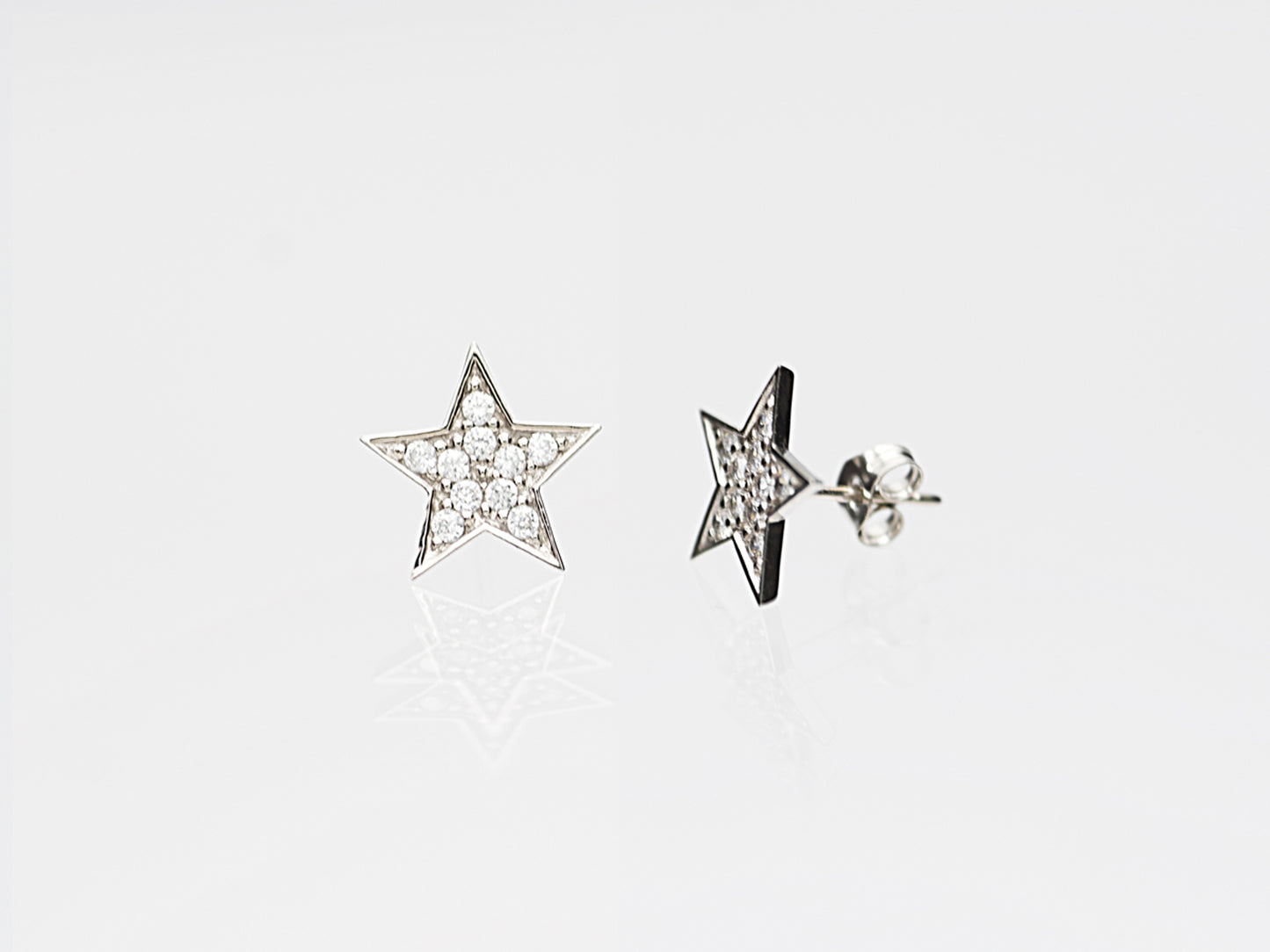 14K Solid White Gold Super Star Stud Earrings