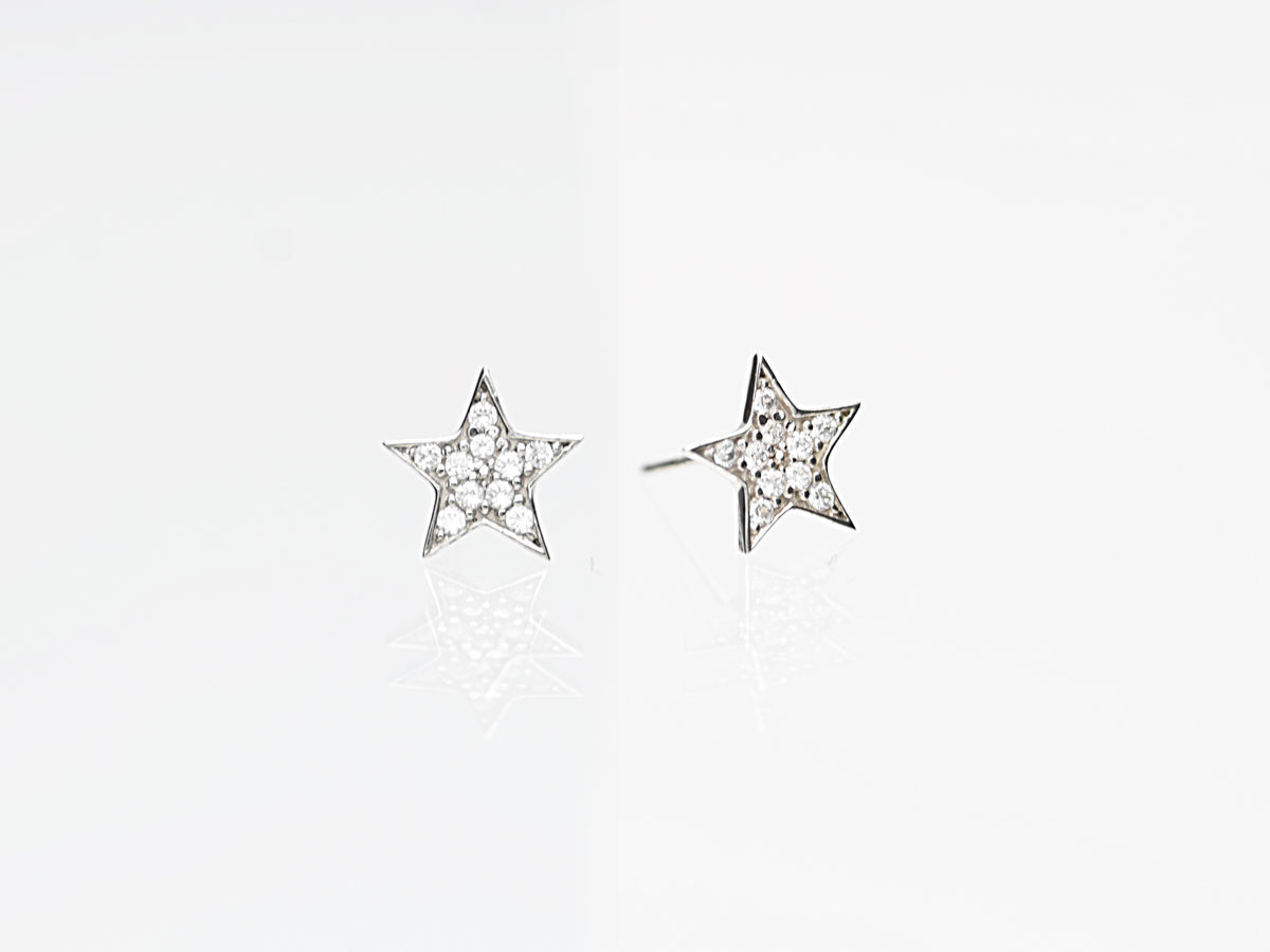 14K Solid White Gold Super Star Stud Earrings