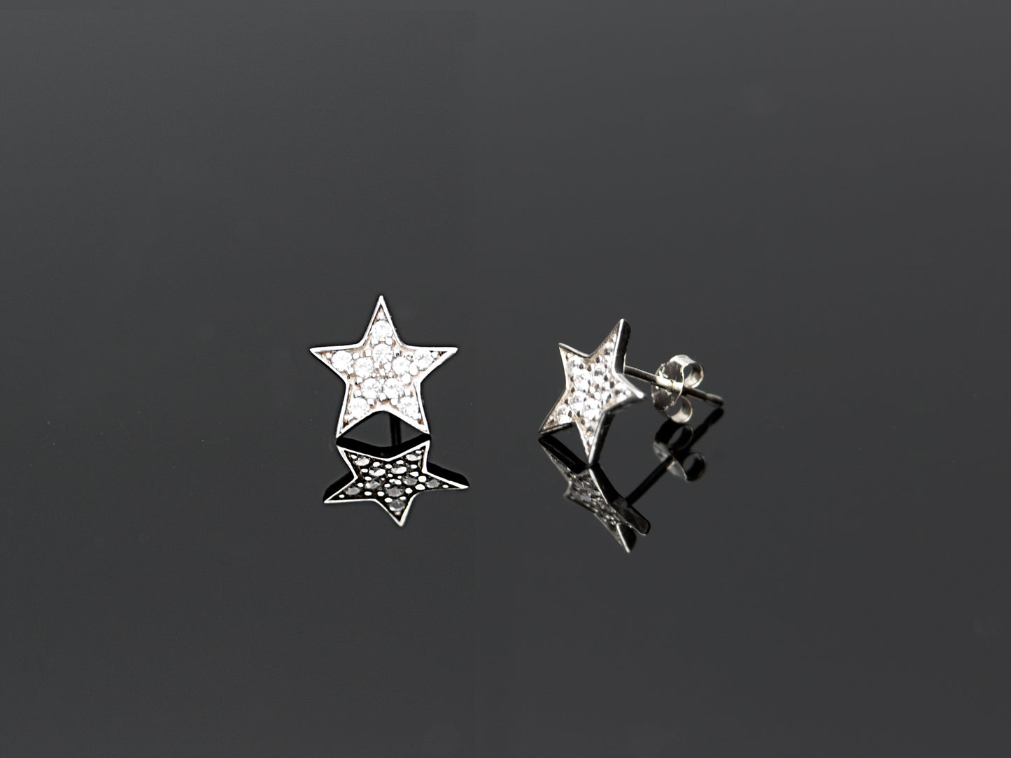 14K Solid White Gold Super Star Stud Earrings