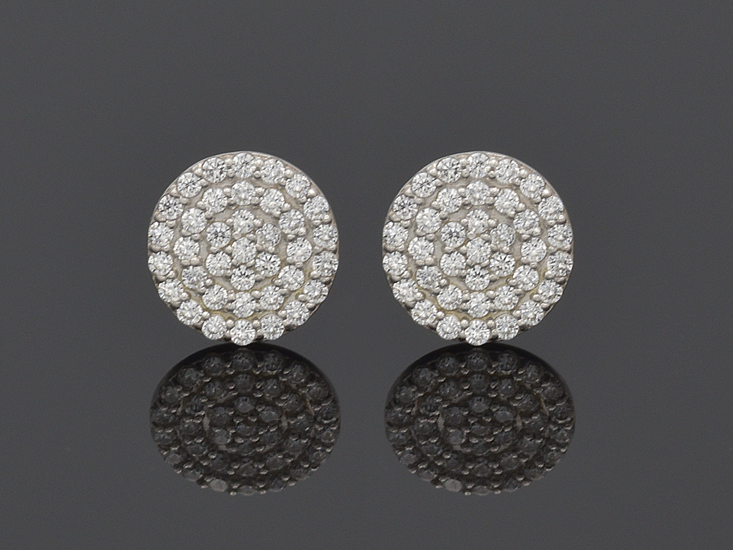 14K solid white gold disc post earring