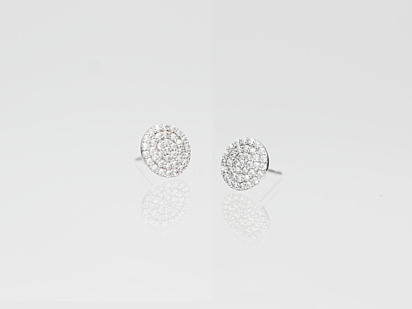 14K solid white gold disc post earring