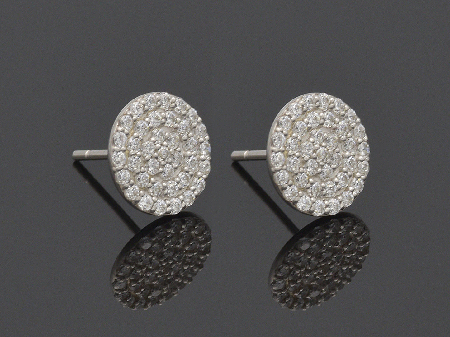 14K solid white gold disc post earring