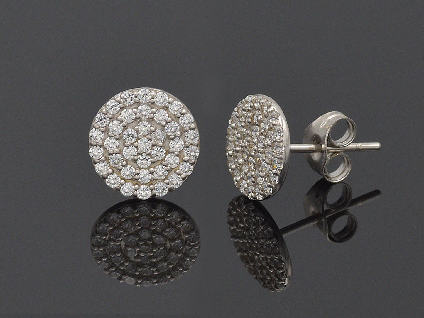 14K solid white gold disc post earring