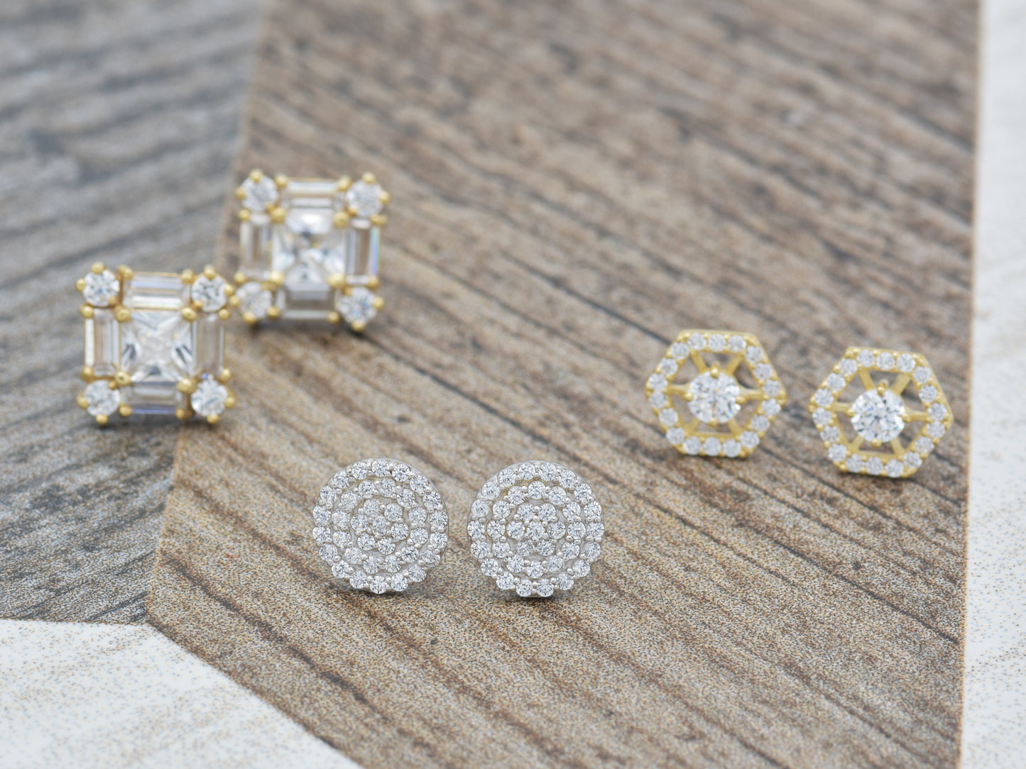 14K solid white gold disc post earring