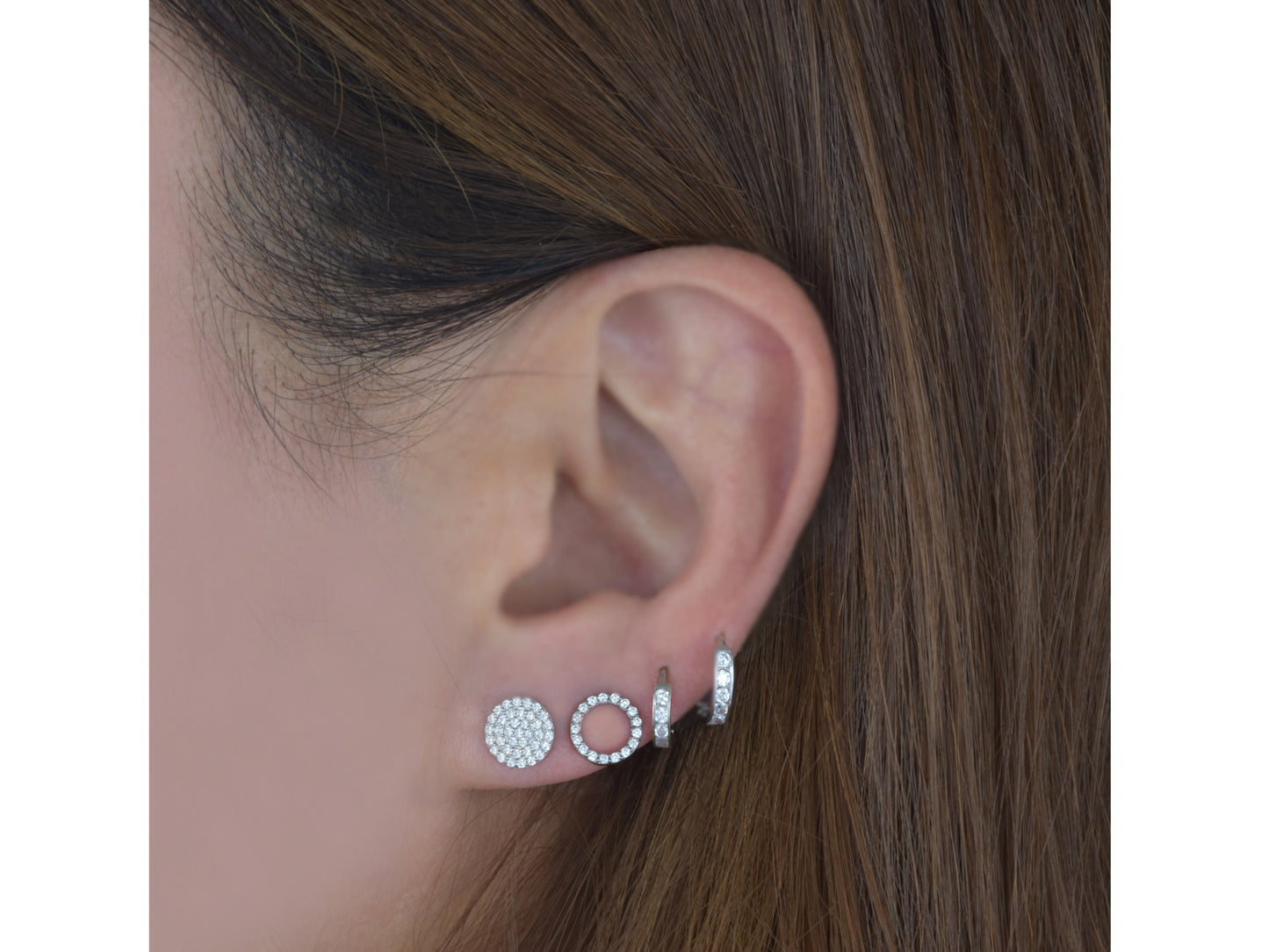 14K solid white gold disc post earring