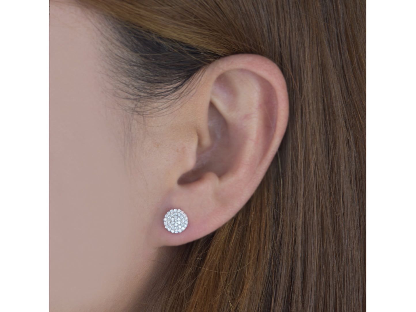 14K solid white gold disc post earring