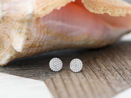 14K solid white gold disc post earring