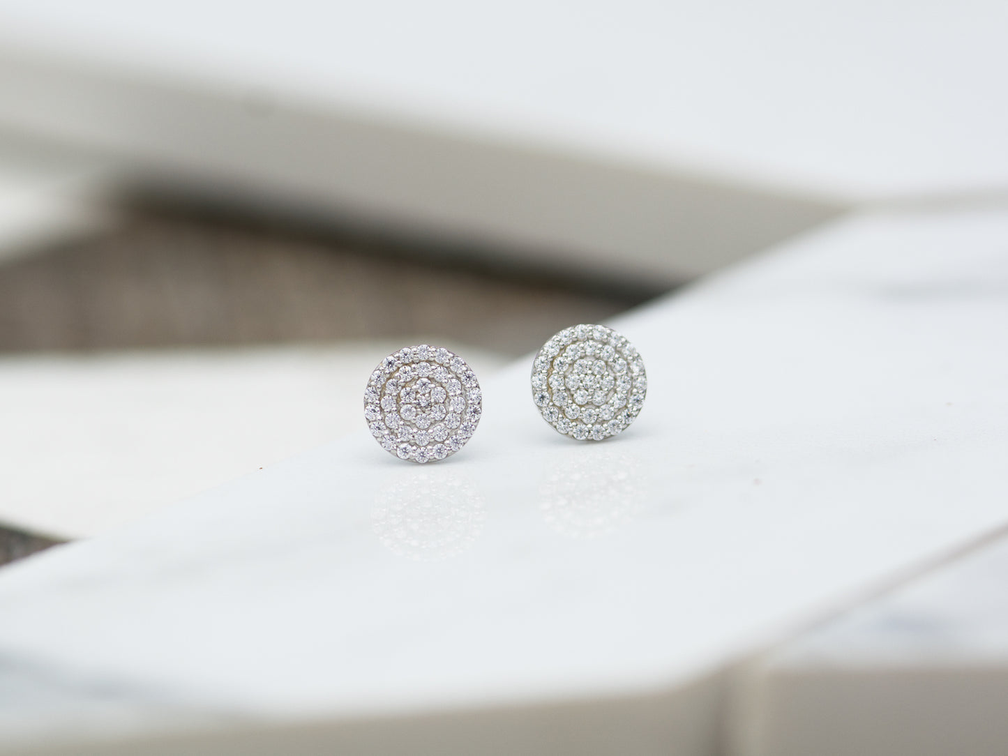 14K solid white gold disc post earring
