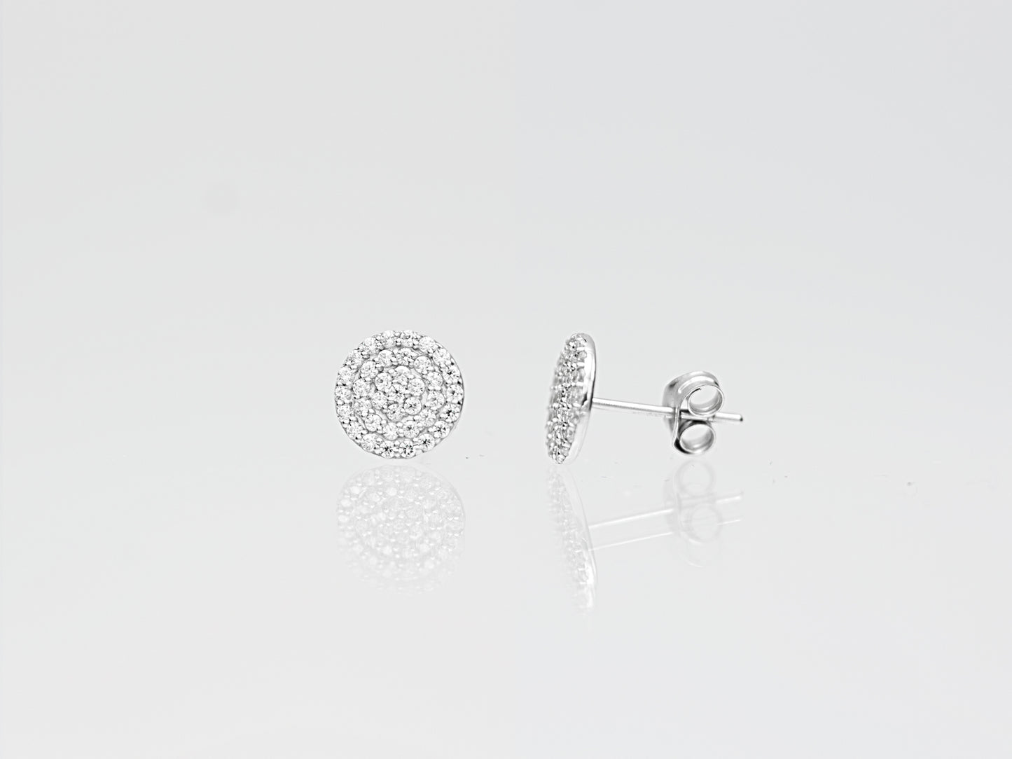 14K solid white gold disc post earring