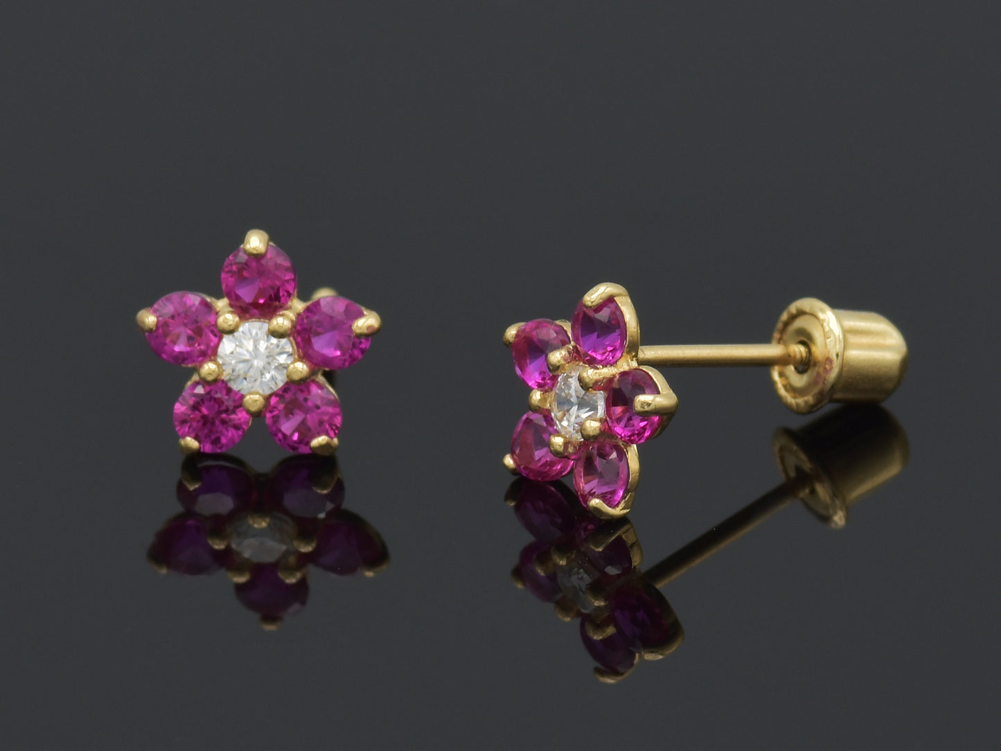 14K solid gold Floral post earring