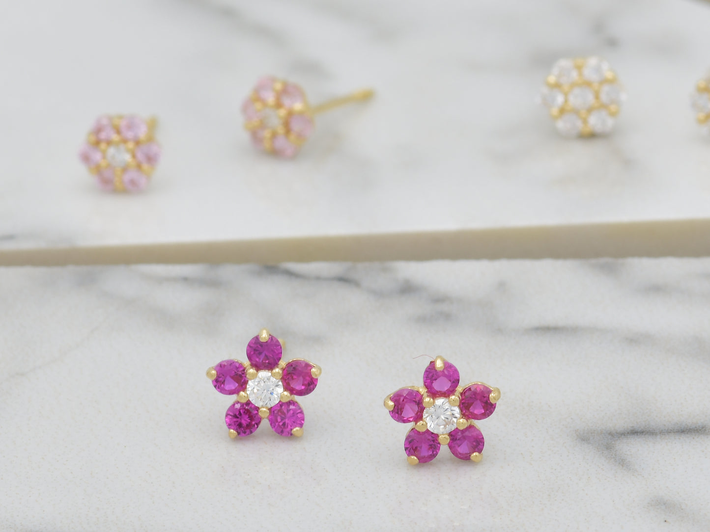 14K solid gold Floral post earring