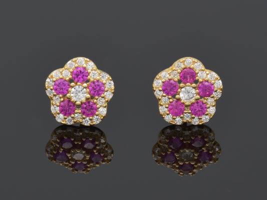 14K solid GOLD Tiny Floral Earring