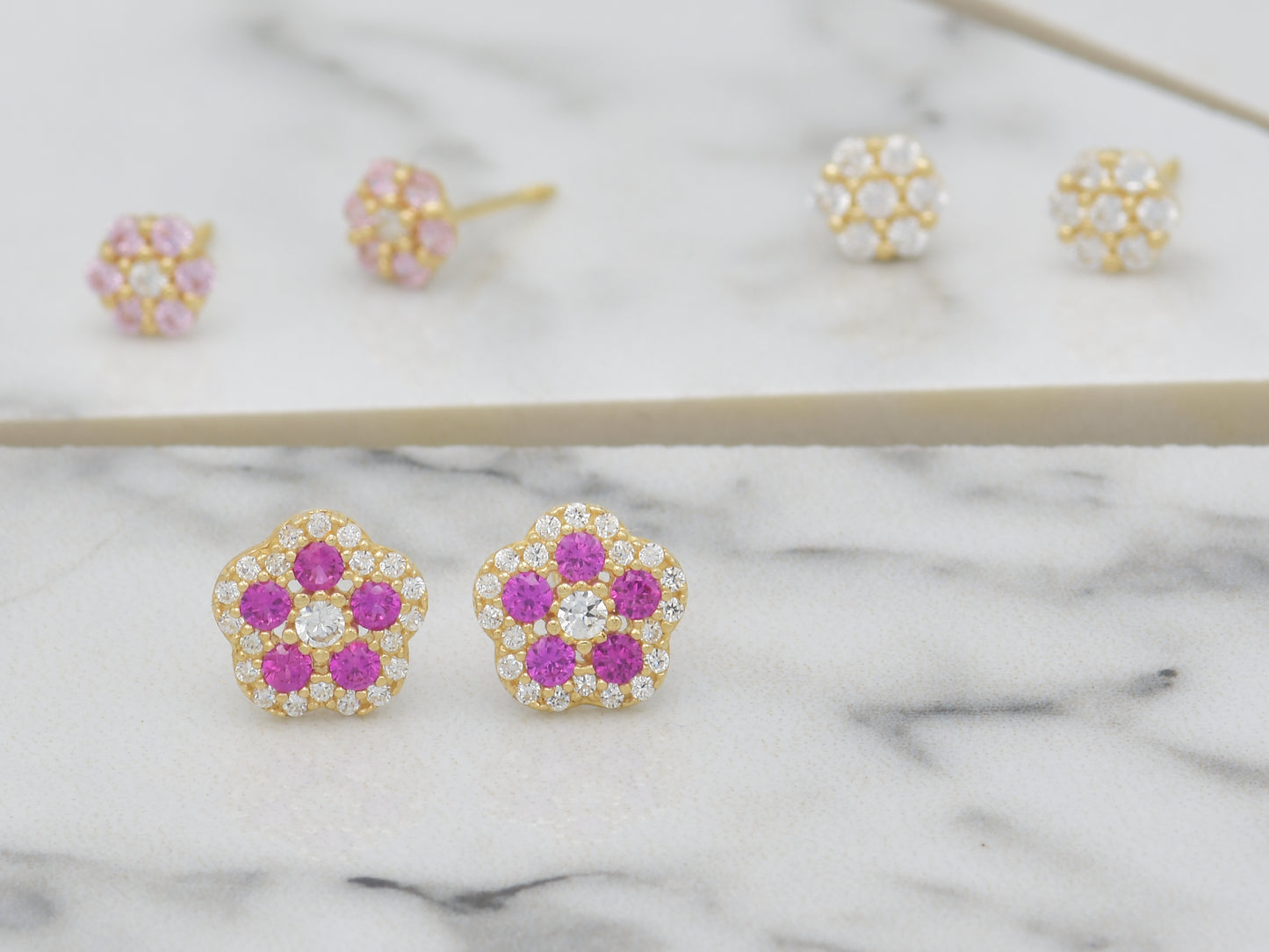 14K solid GOLD Tiny Floral Earring