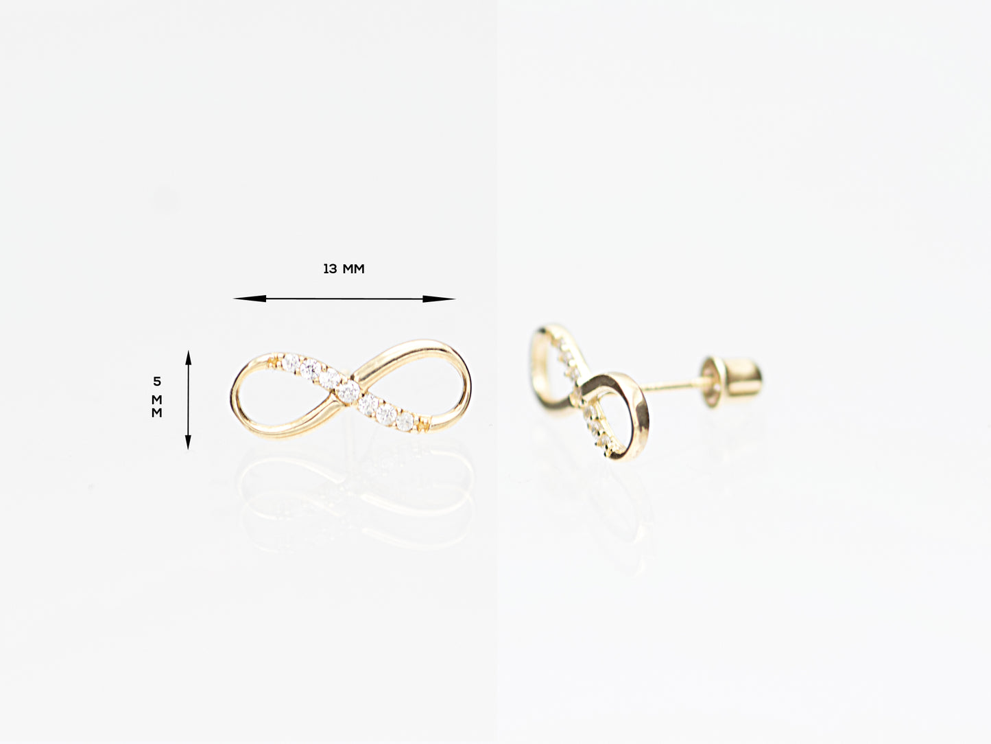 14K Solid Yellow Gold Infinity Sign Stud Earrings