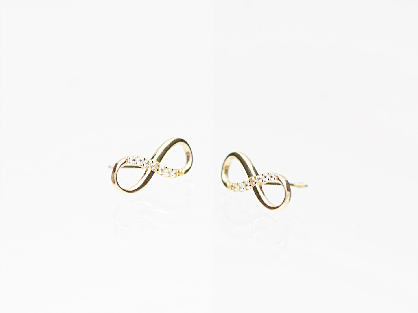 14K Solid Yellow Gold Infinity Sign Stud Earrings