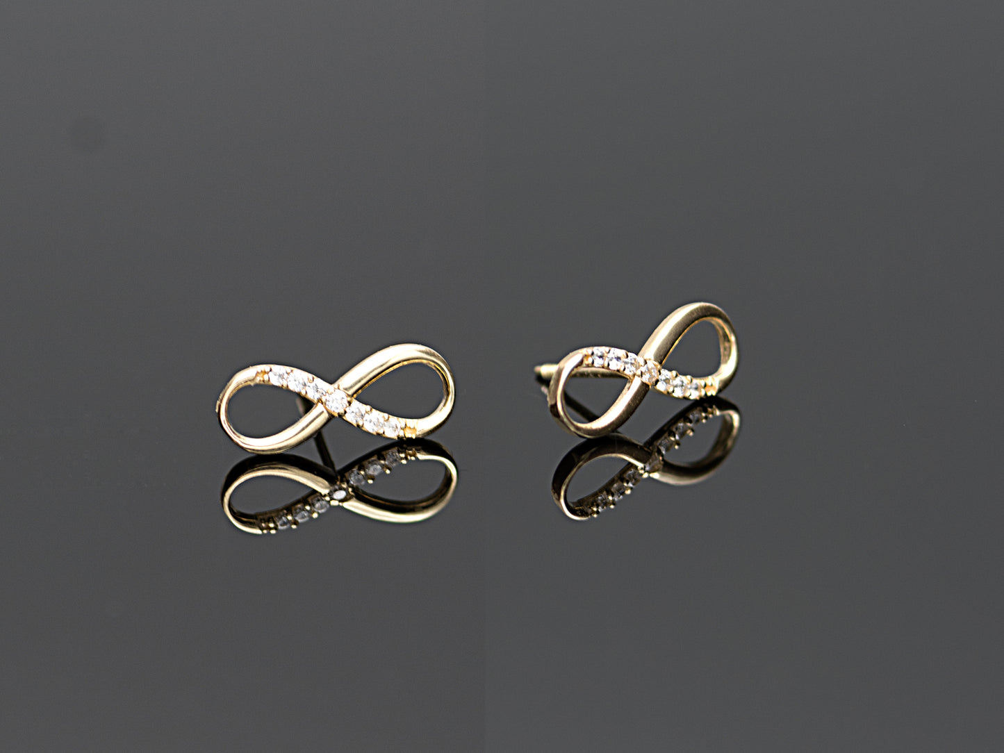 14K Solid Yellow Gold Infinity Sign Stud Earrings