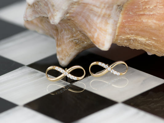 14K Solid Yellow Gold Infinity Sign Stud Earrings