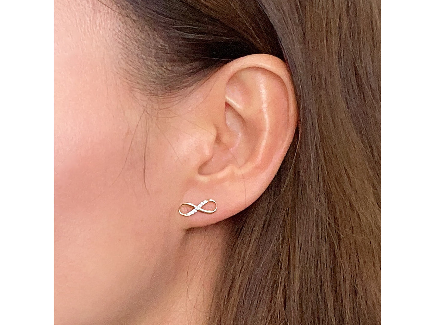 14K Solid Yellow Gold Infinity Sign Stud Earrings