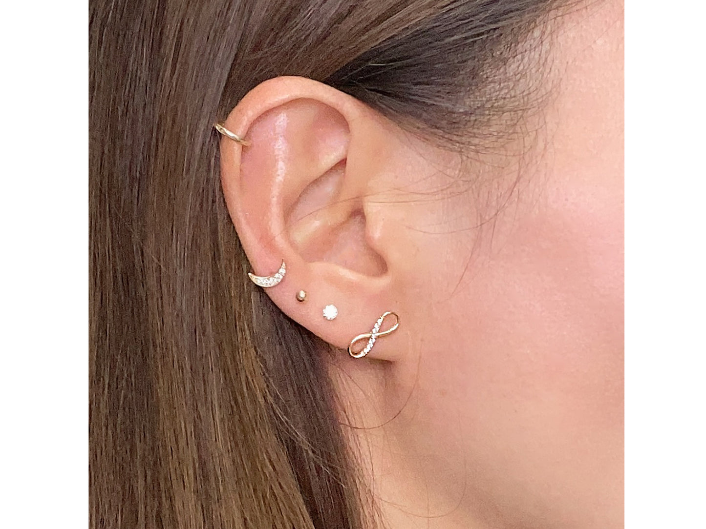 14K Solid Yellow Gold Infinity Sign Stud Earrings