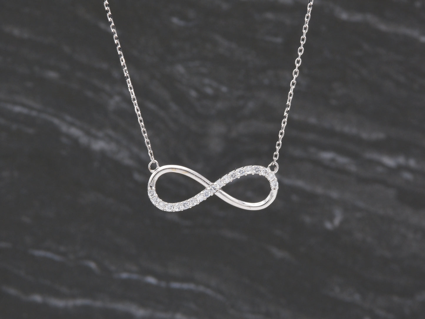 14K solid WHITE, Yellow Gold Infinity Necklace