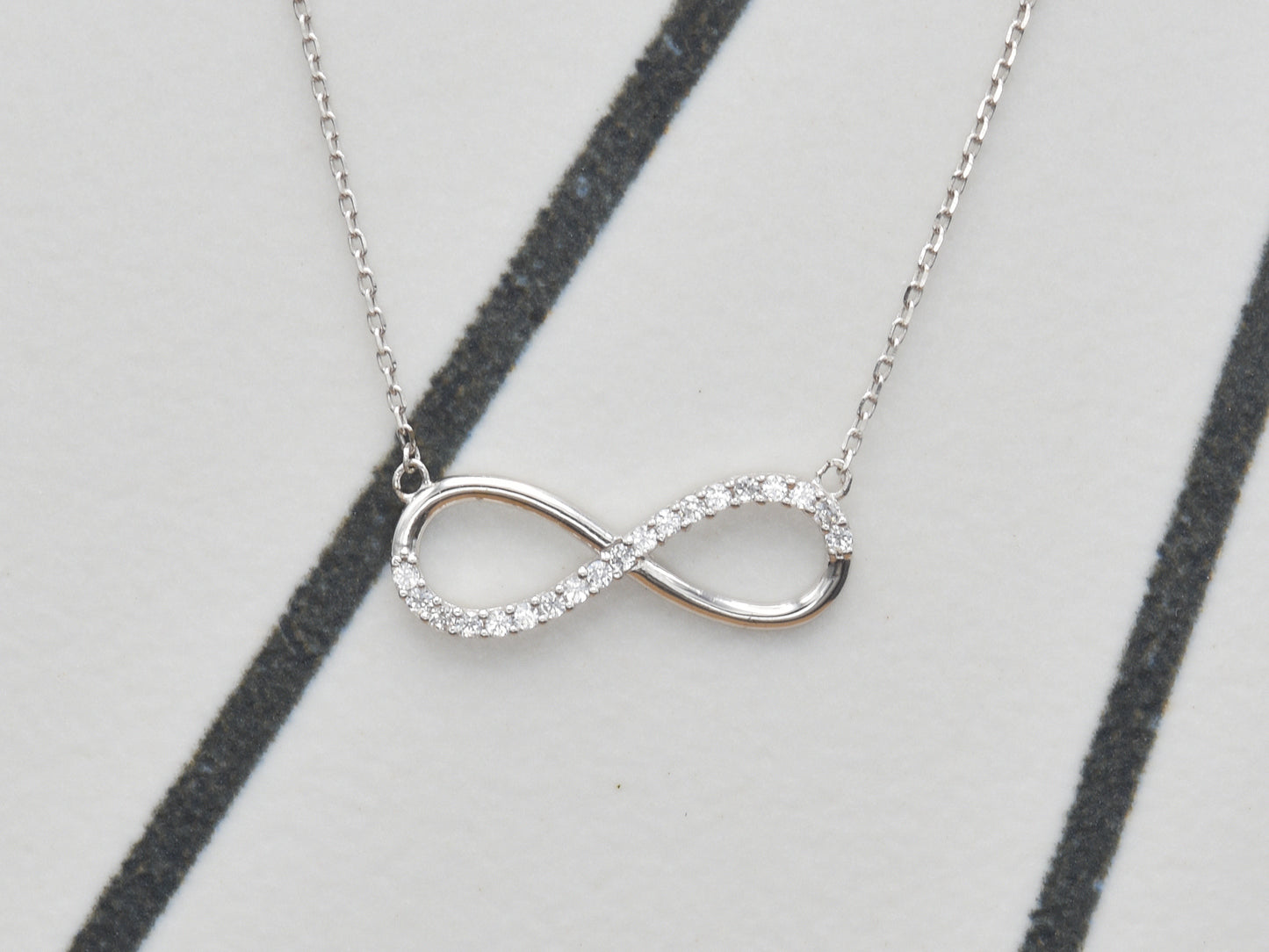 14K solid WHITE, Yellow Gold Infinity Necklace