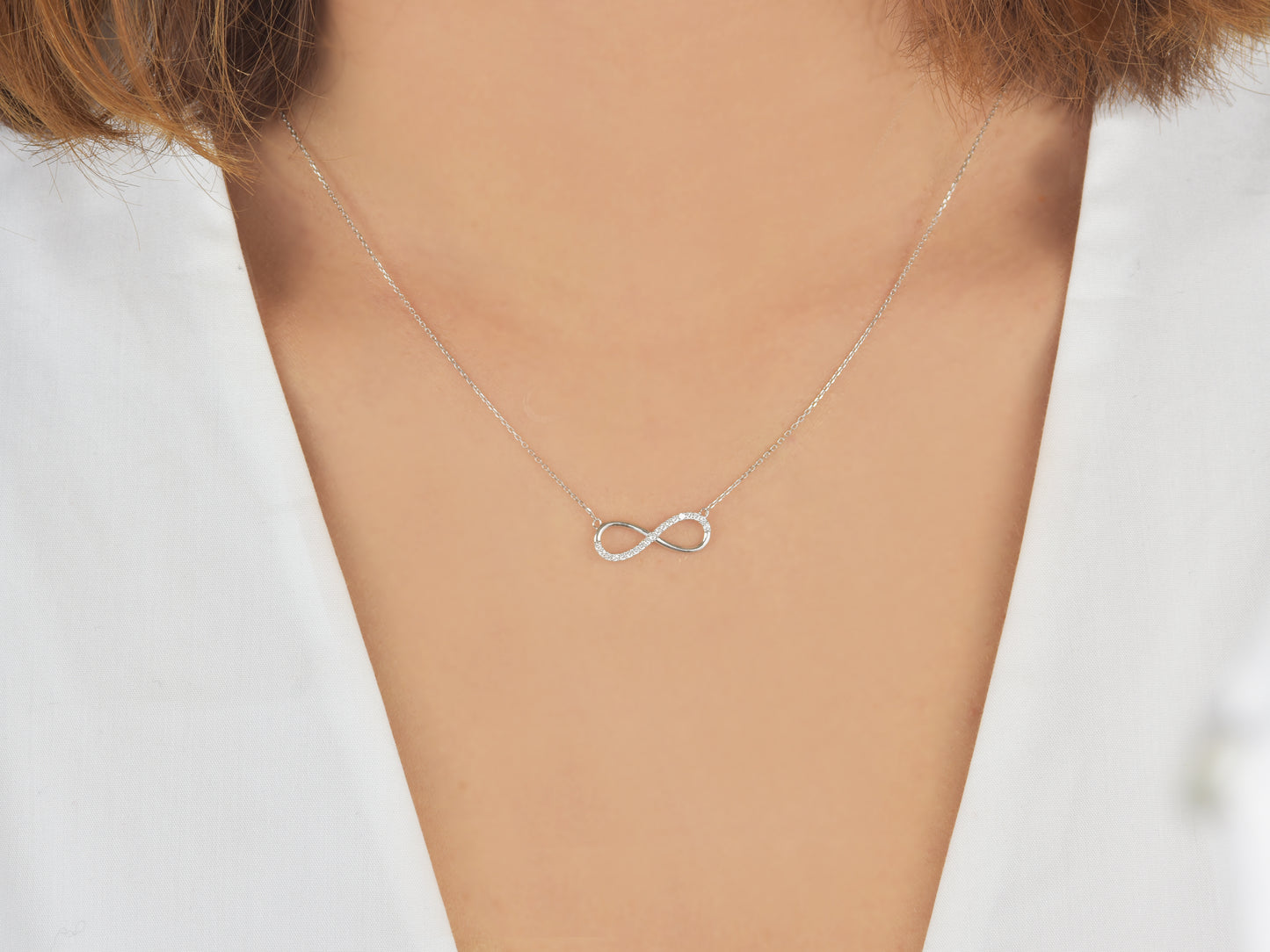14K solid WHITE, Yellow Gold Infinity Necklace